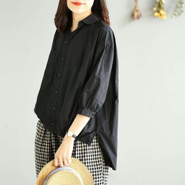 artsy blouse for shirt women cropped sleeves spring and summer style loose korean all matching slimming casual, White 
artsy blouse for shirt women cropped sleeves spring and summer style loose korean all matching slimming casual, White