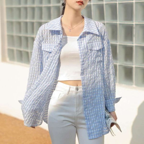 design sense womens blouses hollowed out blue plaid long sleeved shirt for women summer loose lantern sleeve, White
design sense womens blouses hollowed out blue plaid long sleeved shirt for women summer loose lantern sleeve, White