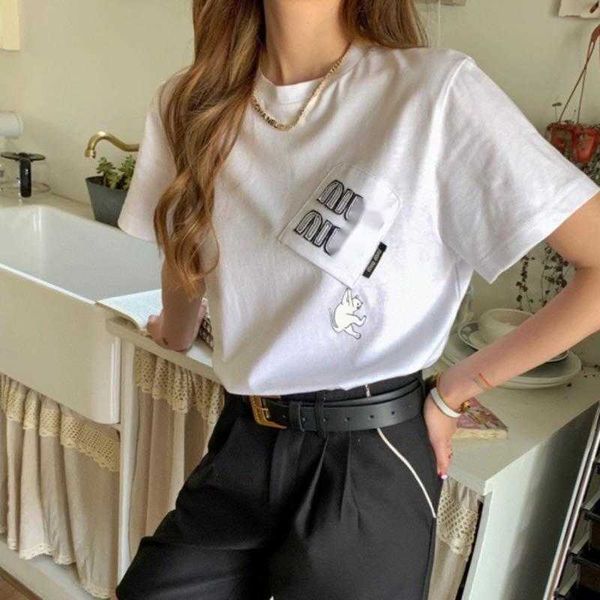 summer short sleeve t-shirt women cotton tee embroidered pocket pullover shirt miu designer tshirt casual sweatshirt fashion tshirts, White
summer short sleeve t-shirt women cotton tee embroidered pocket pullover shirt miu designer tshirt casual sweatshirt fashion tshirts, White