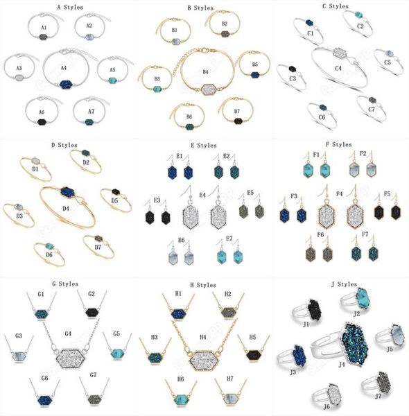 14 style druzy stone pendant necklace dangle earrings bangle rings for women geometric natural stone designer luxury jewelry2015737, Silver
14 style druzy stone pendant necklace dangle earrings bangle rings for women geometric natural stone designer luxury jewelry2015737, Silver