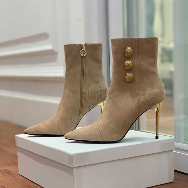 boots luxury designer ankle boots fashion metal round buttons fish mouth stiletto shoe cashmere leather thin heel shoes 10.5cm high heeled w, Black
boots luxury designer ankle boots fashion metal round buttons fish mouth stiletto shoe cashmere leather thin heel shoes 10.5cm high heeled w, Black