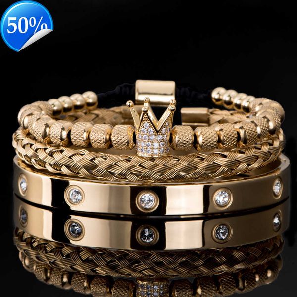 charm bracelets 3pcs/set luxury micro pave cz crown roman royal men stainless steel crystals bangles couple handmade jewelry giftes, Golden;silver
charm bracelets 3pcs/set luxury micro pave cz crown roman royal men stainless steel crystals bangles couple handmade jewelry giftes, Golden;silver