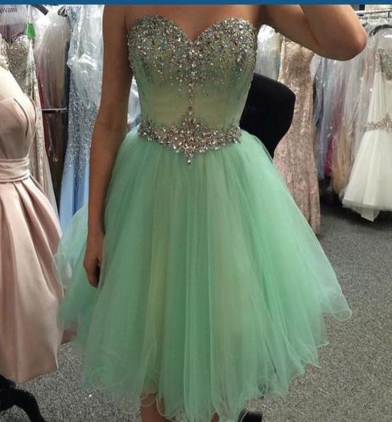 

real pos mint green short prom homecoming dresses 2019 beads crystal sweetheart mini tulle 8th grade graduation party gown7131269, Blue;pink