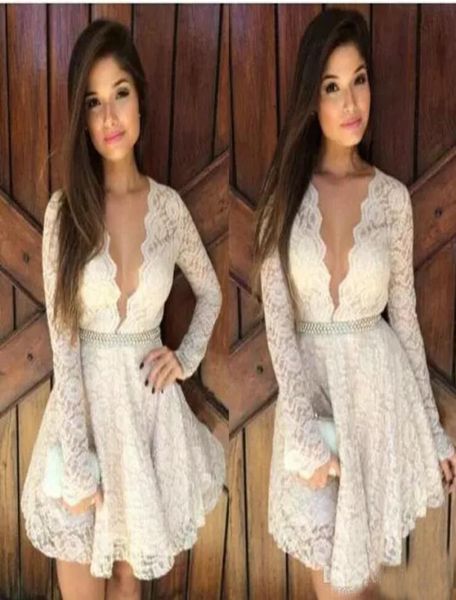 v neck white lace short homecoming dresses with long sleeves mini little cocktail party dresses short prom dress bridesm4509380, Blue;pink
v neck white lace short homecoming dresses with long sleeves mini little cocktail party dresses short prom dress bridesm4509380, Blue;pink