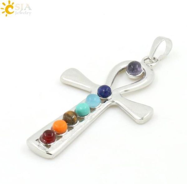 csja 2pcs egypt ankh symbol cross of life key crux ansata 7 chakra beads charms pendant women men necklace choker prayer jewelry e7598192, Silver
csja 2pcs egypt ankh symbol cross of life key crux ansata 7 chakra beads charms pendant women men necklace choker prayer jewelry e7598192, Silver