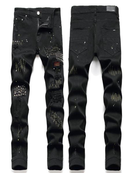 man rivet studs stitching detail damage black jeans distressed worn denim pants5682145, Blue
man rivet studs stitching detail damage black jeans distressed worn denim pants5682145, Blue