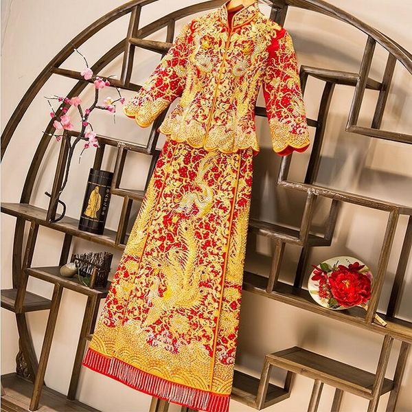 dragon gown bride wedding + skirt suit phoenix cheongsam evening dress show ceremony clothing slim style for oversea chinese, Red
dragon gown bride wedding + skirt suit phoenix cheongsam evening dress show ceremony clothing slim style for oversea chinese, Red