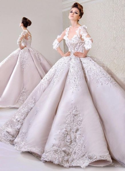 2018 new arrival elegant long sleeves lace appliques v neckline wedding gowns satin applique gown bridal dresses2120715, White
2018 new arrival elegant long sleeves lace appliques v neckline wedding gowns satin applique gown bridal dresses2120715, White