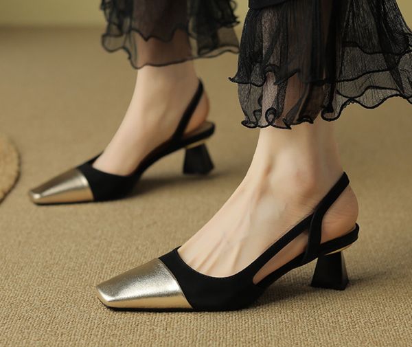 new high heels thick heel genuine leather single shoes heels shallow cut back hollow baotou sandals for women, Black
new high heels thick heel genuine leather single shoes heels shallow cut back hollow baotou sandals for women, Black