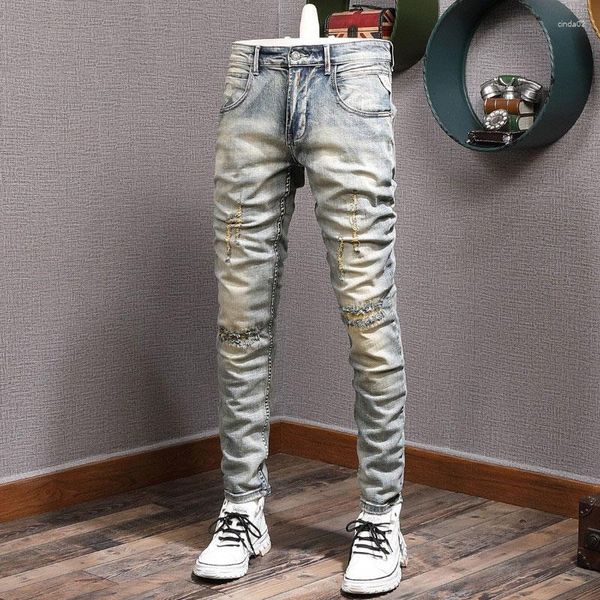 men's jeans 2023 fashion men streetwear retro yellow blue elastic slim fit ripped embroidery designer hip hop denim pants
men's jeans 2023 fashion men streetwear retro yellow blue elastic slim fit ripped embroidery designer hip hop denim pants