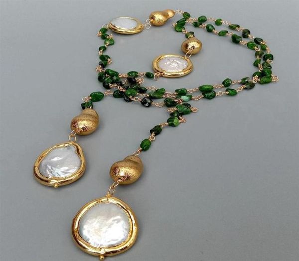 y ying natural green diopside cultured white coin pearl long sweater chain necklace 41 274j3325648, Silver
y ying natural green diopside cultured white coin pearl long sweater chain necklace 41 274j3325648, Silver