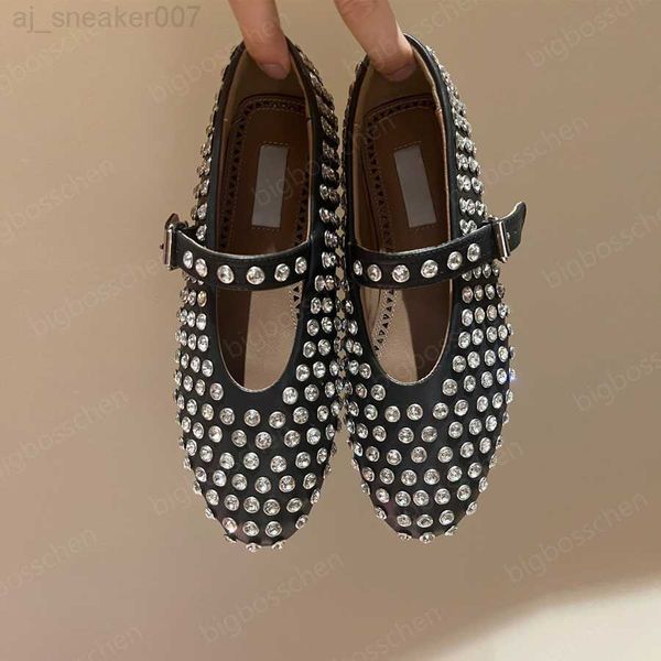 fashion alaia ballet flats designer dress shoes women round toe rhinestone leather rivet buckle wedding party flat shoes mary jane shoes, Black
fashion alaia ballet flats designer dress shoes women round toe rhinestone leather rivet buckle wedding party flat shoes mary jane shoes, Black
