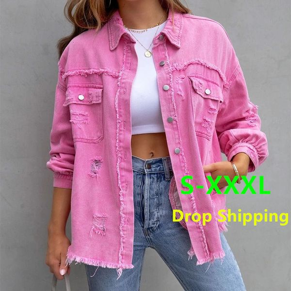 womens jackets drop spring autumn fashionable mid length perforated loose women denim coat casual lapel female jacket 230818, Black;brown
womens jackets drop spring autumn fashionable mid length perforated loose women denim coat casual lapel female jacket 230818, Black;brown