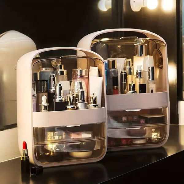 1pc 2-tier plastic makeup storage organizer with transparent cover - countercosmetic display case for jewelry, brushes, and sundries - bedro
1pc 2-tier plastic makeup storage organizer with transparent cover - countercosmetic display case for jewelry, brushes, and sundries - bedro