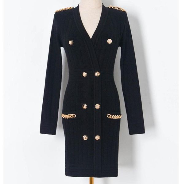women milan runway dresses v neck long sleeve knitted dress with gold chains fashion slim knit dress4175025, Black
women milan runway dresses v neck long sleeve knitted dress with gold chains fashion slim knit dress4175025, Black