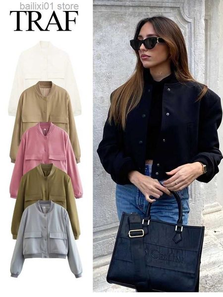 women's jackets traf 2023 spring women casual bomber jacket female solid short street pocket coat ashion single breasted cropped outerw, Black;brown
women's jackets traf 2023 spring women casual bomber jacket female solid short street pocket coat ashion single breasted cropped outerw, Black;brown
