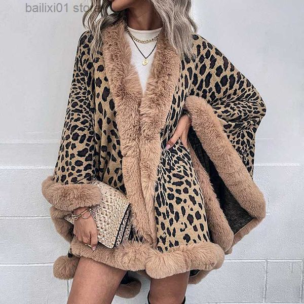 women's cape 2023 winter leopard artificial fur collar thick warm knitted shawl and raincoat autumn coat knit t230817, Black
women's cape 2023 winter leopard artificial fur collar thick warm knitted shawl and raincoat autumn coat knit t230817, Black
