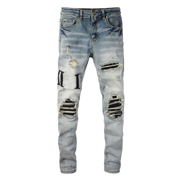 new ripped men's jeans designer jeans knee skinny straight size 28-40 motorcycle trendy long straight hole high street denim, Blue
new ripped men's jeans designer jeans knee skinny straight size 28-40 motorcycle trendy long straight hole high street denim, Blue