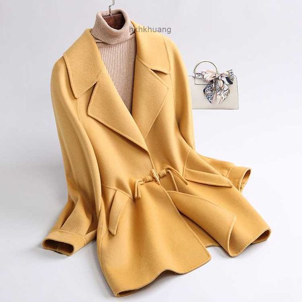 

oc448m75 chinoiserie women's large coat autumn and winter double faced cashmere coat medium length, Black