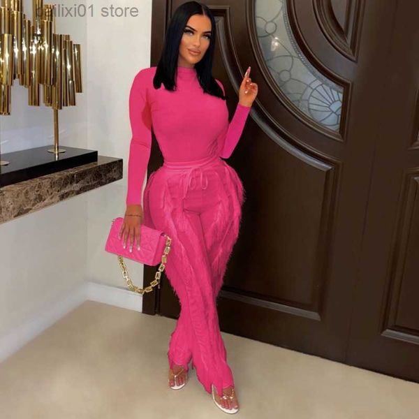 women's two piece pants 2023 fall winter solid two piece set women mock neck long sleeve bodysuits tassel wide leg pants casual street, White
women's two piece pants 2023 fall winter solid two piece set women mock neck long sleeve bodysuits tassel wide leg pants casual street, White