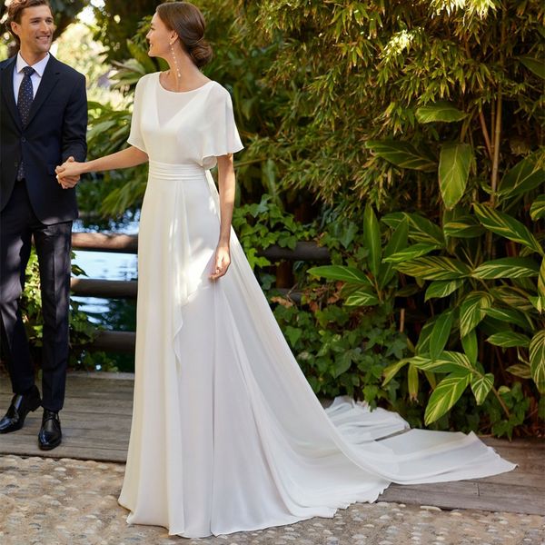 vintage long chiffon v-neck wedding dresses a-line ivory cap sleeve pleats open back sweep train bridal gown vestido de novia women dresses, White
vintage long chiffon v-neck wedding dresses a-line ivory cap sleeve pleats open back sweep train bridal gown vestido de novia women dresses, White