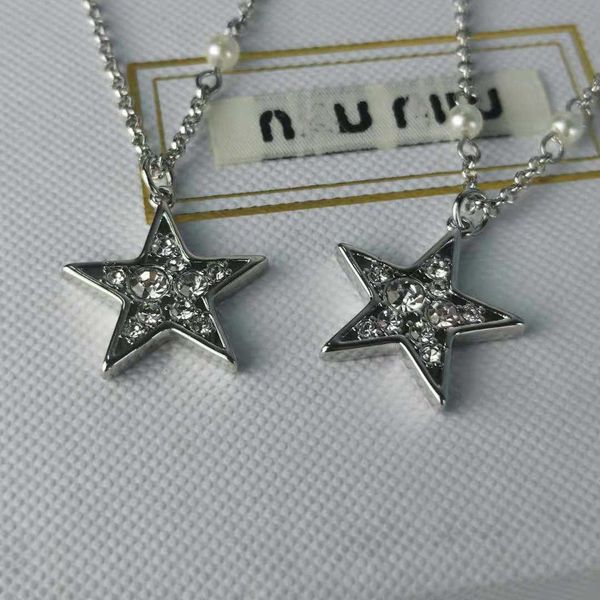 

Brand Designer MiuMiu Fashion bracelet necklace new women's star set diamond pearl sweet temperament ins Pentagon star shaped clavicle chain Accessories Jewelry