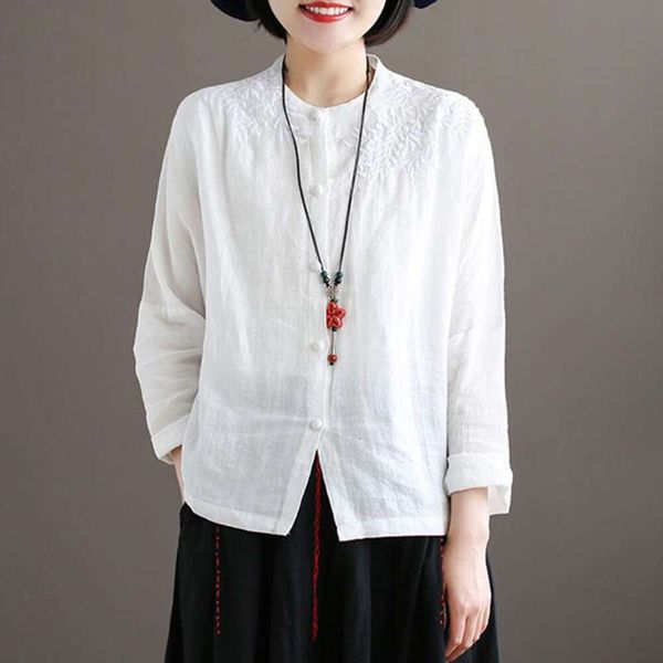 vintage cotton and linen embroidered shirt for women autumn style artistic loose long sleeved all matching pure, White
vintage cotton and linen embroidered shirt for women autumn style artistic loose long sleeved all matching pure, White
