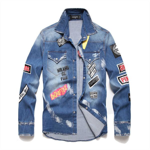 new spring shirt men's printed denim cardigan long sleeve youth popular polo neck fashion 8803, White;black
new spring shirt men's printed denim cardigan long sleeve youth popular polo neck fashion 8803, White;black