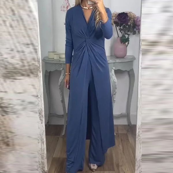 womens two piece pants fall winter women outfit casual folding v neck wideleg twopiece set solid color long sleeve tracksuit 230817, White
womens two piece pants fall winter women outfit casual folding v neck wideleg twopiece set solid color long sleeve tracksuit 230817, White