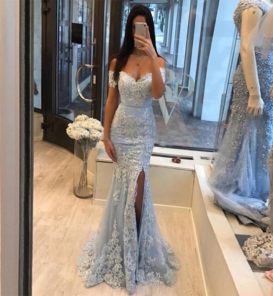 2019 off shoulder light sky blue prom dress mermaid style appliques front split new special occasion party dress vestido de noite7117578, Black
2019 off shoulder light sky blue prom dress mermaid style appliques front split new special occasion party dress vestido de noite7117578, Black