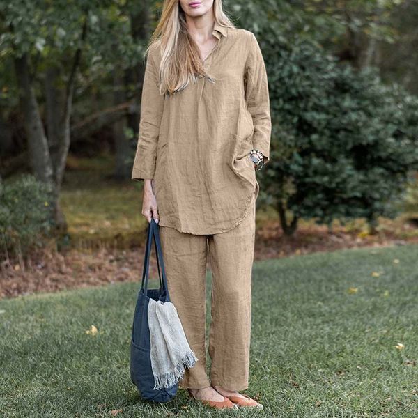 womens two piece pants trousers suit loose lapel longsleeved shirt wideleg solid color elegant casual retro 230817, White
womens two piece pants trousers suit loose lapel longsleeved shirt wideleg solid color elegant casual retro 230817, White