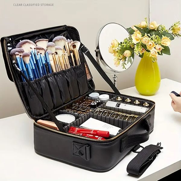 1pc professional makeup train case - portable organizer for cosmetics, brushes, and toiletries - perfect for travel and storage
1pc professional makeup train case - portable organizer for cosmetics, brushes, and toiletries - perfect for travel and storage