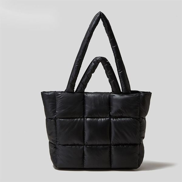 designer's latest: quilted space-cotton tote - soft padded elegance with down fill, geometric stitching & multicolor variants black
designer's latest: quilted space-cotton tote - soft padded elegance with down fill, geometric stitching & multicolor variants black