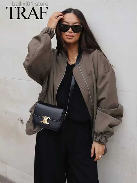 women's jackets traf fashion women solid o neck long sleeve zipper bomber jackets spring female jacket coat vintage chic streetwear t23, Black;brown
women's jackets traf fashion women solid o neck long sleeve zipper bomber jackets spring female jacket coat vintage chic streetwear t23, Black;brown