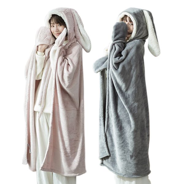 cute rabbit ear wearable blanket thick throw fleece hooded poncho wrap with gloves home girl hoodie cloak shawl cozy cape
cute rabbit ear wearable blanket thick throw fleece hooded poncho wrap with gloves home girl hoodie cloak shawl cozy cape
