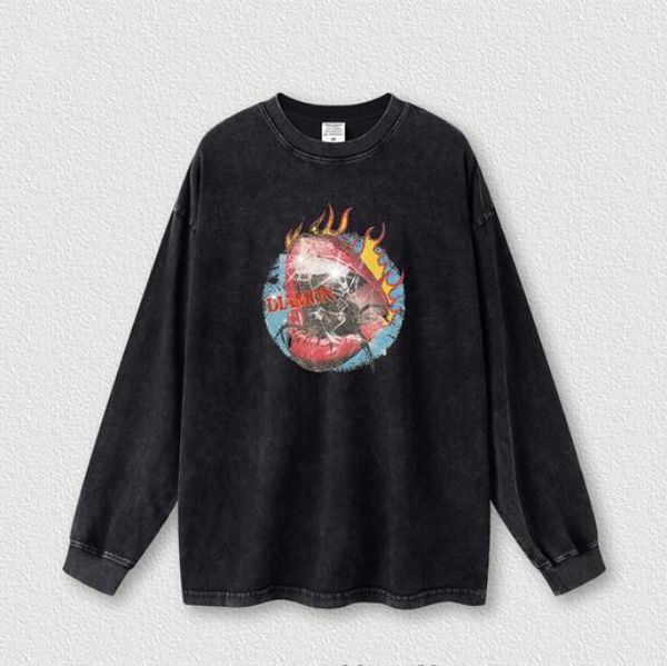 washed used cotton t shirts printed long-sleeved t shirts 23ss, Black;brown
washed used cotton t shirts printed long-sleeved t shirts 23ss, Black;brown