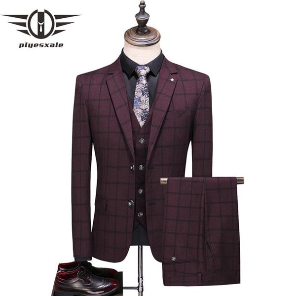 men's suits & blazers plyesxale gray burgundy navy blue plaid suit men 2021 spring autumn wedding for groom mens fashion casu242m, White;black
men's suits & blazers plyesxale gray burgundy navy blue plaid suit men 2021 spring autumn wedding for groom mens fashion casu242m, White;black