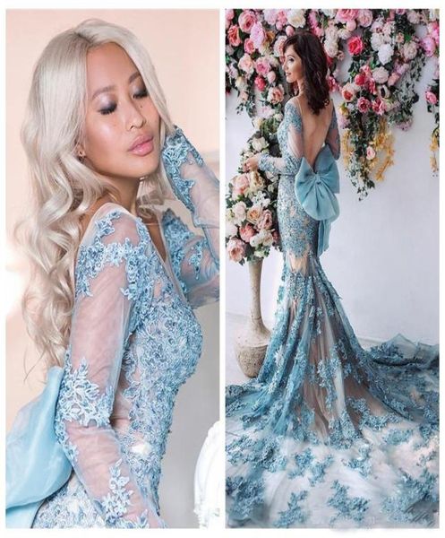 sheer long sleeves mermaid prom dresses backless bow evening dress full lace applique beaded tulle celebrity vestidos de soiree2259025, Black
sheer long sleeves mermaid prom dresses backless bow evening dress full lace applique beaded tulle celebrity vestidos de soiree2259025, Black