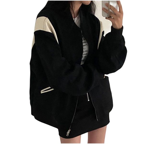 new fashion women's autumn color block retro casual baseball long sleeve loose jacket coat519, Black;brown
new fashion women's autumn color block retro casual baseball long sleeve loose jacket coat519, Black;brown