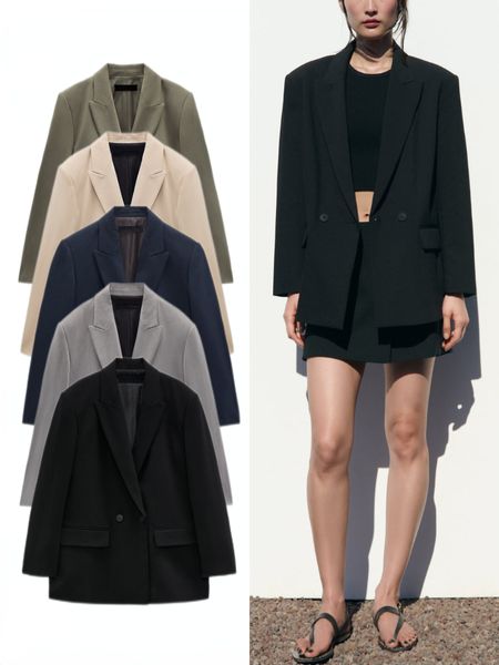 womens suits blazers zbza fashion double breasted loose fitting blazer coat vintage long sleeve pockets female outerwear chic veste femme 23, White;black
womens suits blazers zbza fashion double breasted loose fitting blazer coat vintage long sleeve pockets female outerwear chic veste femme 23, White;black