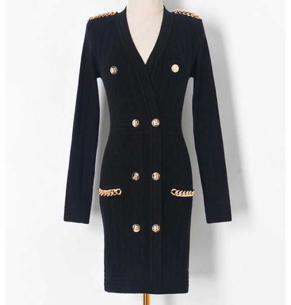 women milan runway dresses v neck long sleeve knitted dress with gold chains fashion slim knit dress1212602, Black
women milan runway dresses v neck long sleeve knitted dress with gold chains fashion slim knit dress1212602, Black