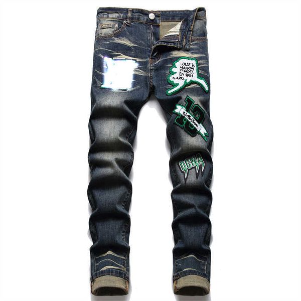 men's jeans new summer street printed cotton pants youth fashion tight mid waist casual 3173, Blue
men's jeans new summer street printed cotton pants youth fashion tight mid waist casual 3173, Blue