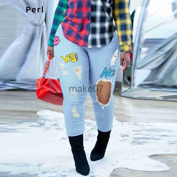 women's jeans perl plus size letter printed ripped jeans for women mid waist elastic pencil demin pants casual street trousers fall clo, Blue
women's jeans perl plus size letter printed ripped jeans for women mid waist elastic pencil demin pants casual street trousers fall clo, Blue