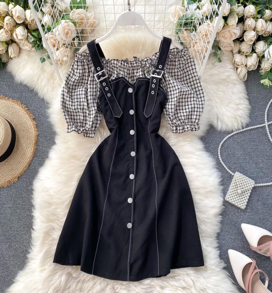 2021singrain women plaid strap dress korean slash neck off shoulder button puff sleeve dress summer patchwork a line sundress4530773, Black;gray
2021singrain women plaid strap dress korean slash neck off shoulder button puff sleeve dress summer patchwork a line sundress4530773, Black;gray
