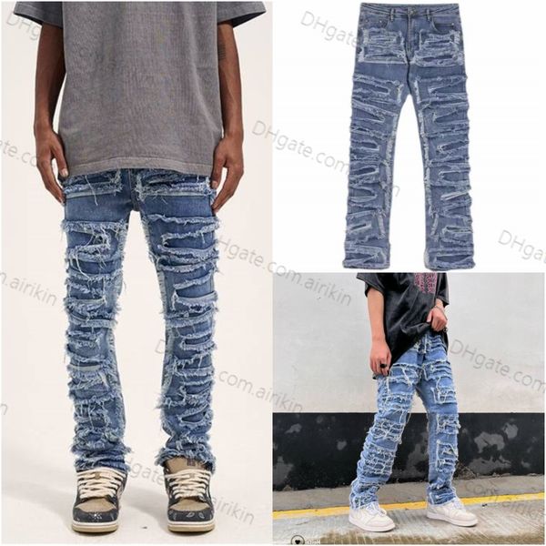 men's jeans regular fit stacked patch distressed destroyed straight denim pants streetwear clothes casual jean stacked jeans men purple, Black
men's jeans regular fit stacked patch distressed destroyed straight denim pants streetwear clothes casual jean stacked jeans men purple, Black