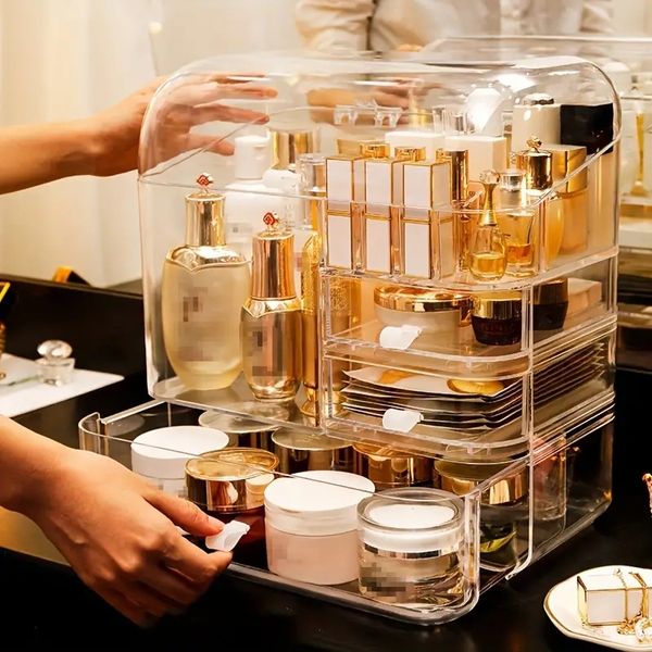 1pc cosmetics storage box, dressing table acrylic skincare products box, dustproof desklarge capacity box, transparent storage rack
1pc cosmetics storage box, dressing table acrylic skincare products box, dustproof desklarge capacity box, transparent storage rack
