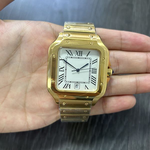 designer men's square watch 40mm automatic mechanical watch leather strap stainless steel case gold dial mirror luxury montre de luxe w, Slivery;brown
designer men's square watch 40mm automatic mechanical watch leather strap stainless steel case gold dial mirror luxury montre de luxe w, Slivery;brown