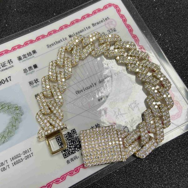 2023 new cluster 15mm cuban chain 10k solid yellow gold cuban link bracelet mens, Silver