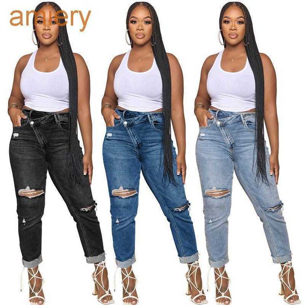 plus size jeans womens fashion clothing personalized torn hole diagonal buckle elastic denim leggings long pants jeans, Blue
plus size jeans womens fashion clothing personalized torn hole diagonal buckle elastic denim leggings long pants jeans, Blue