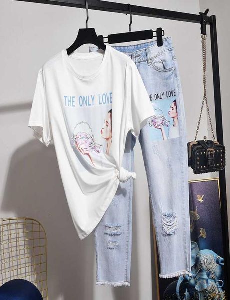 two piece dress summer fashion women 2pc sequin letter print white tshirt holes jeans pants set casual cotton tee shirt femme den4937649
two piece dress summer fashion women 2pc sequin letter print white tshirt holes jeans pants set casual cotton tee shirt femme den4937649